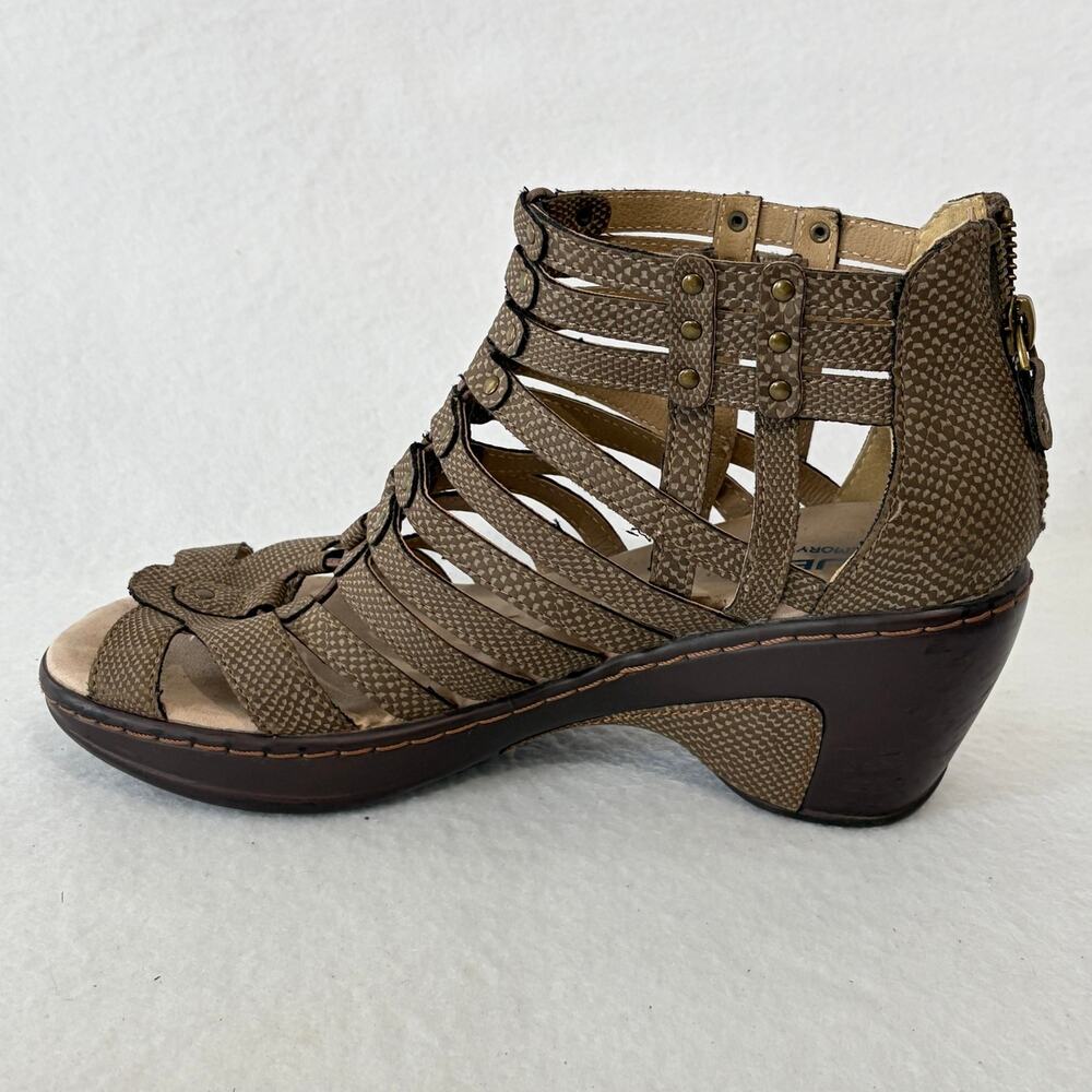 JBU Jambu Ankle Sandals Womens 7 Brown Memory Foam Strappy Peep Toe Zip Up Heels - Picture 5 of 10